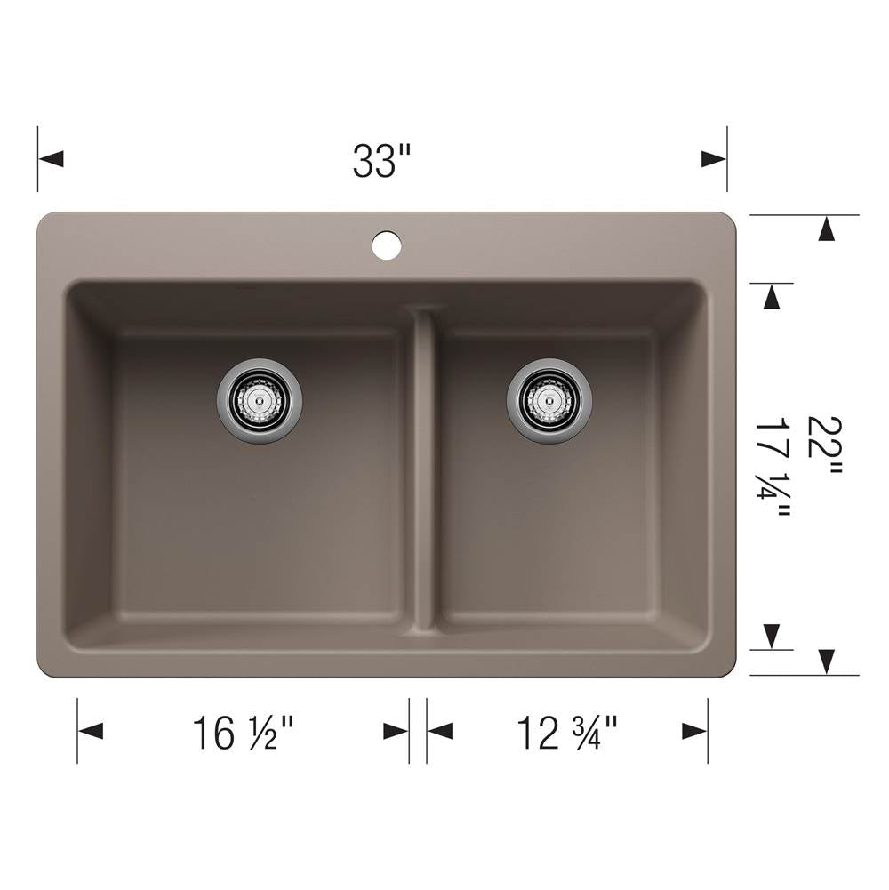 Liven SILGRANIT 33'' 60/40 Double Bowl Dual Mount Kitchen Sink with Low Divide - Coal Black