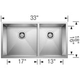 Precision R10 33'' 60/40 Double Bowl Undermount Stainless Steel Kitchen Sink