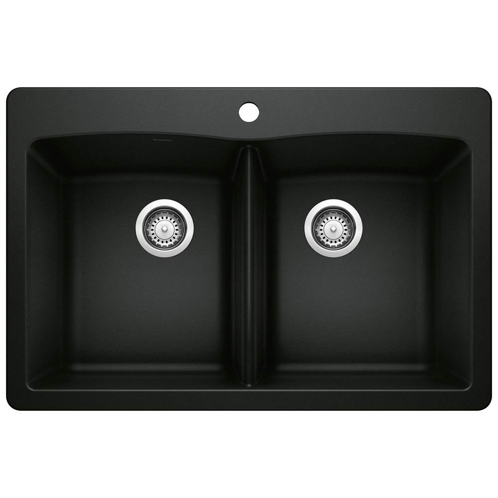 Blanco - Diamond SILGRANIT 33'' 50/50 Double Bowl Dual Mount Kitchen Sink - Coal Black - Coal Black