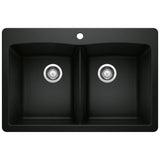 Blanco - Diamond SILGRANIT 33'' 50/50 Double Bowl Dual Mount Kitchen Sink - Coal Black - Coal Black