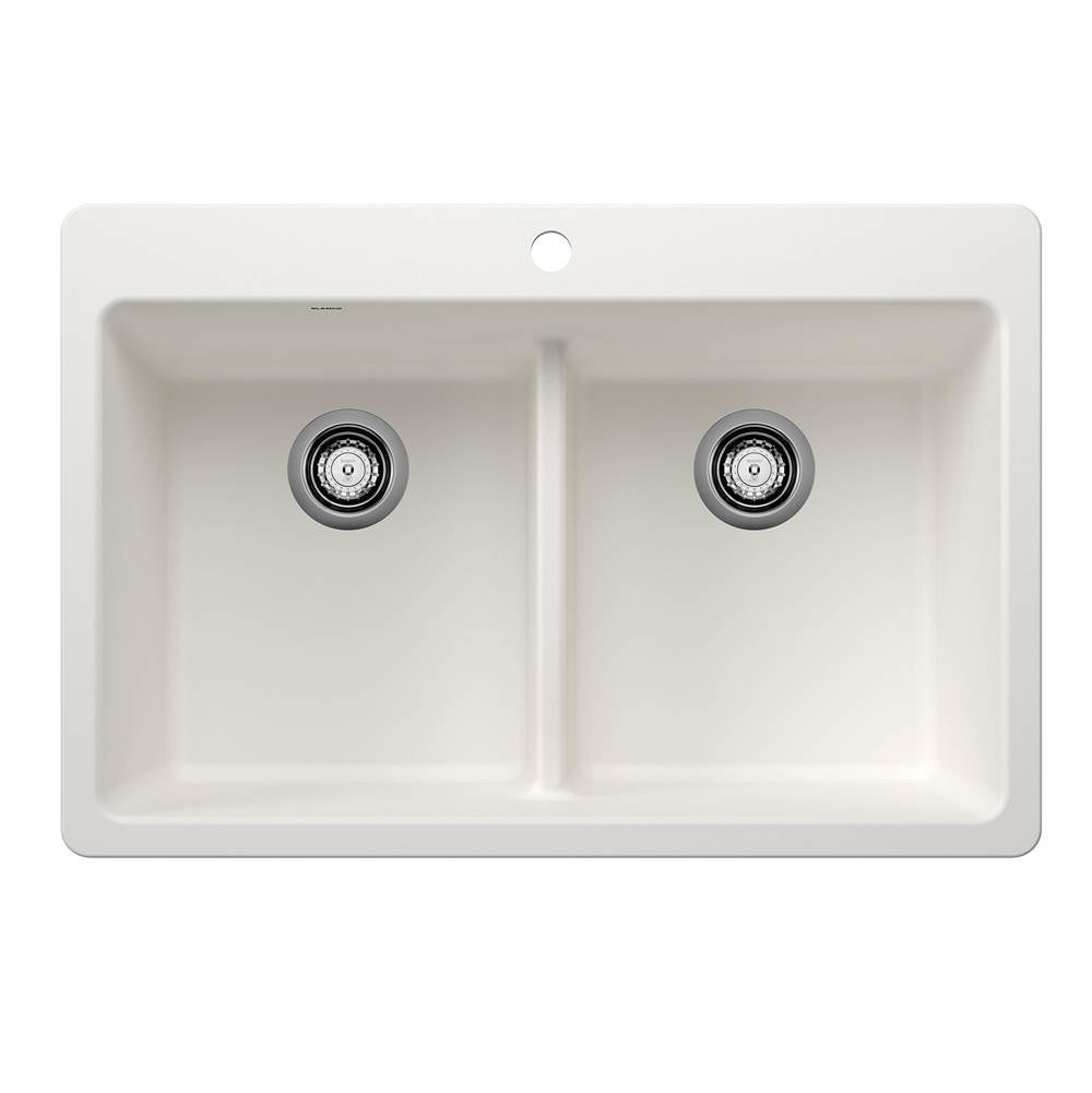Blanco - Liven SILGRANIT 33'' 50/50 Double Bowl Dual Mount Kitchen Sink with Low Divide - White - White