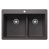 Blanco - Liven SILGRANIT 33'' 60/40 Double Bowl Dual Mount Kitchen Sink with Low Divide - Cinder - Cinder
