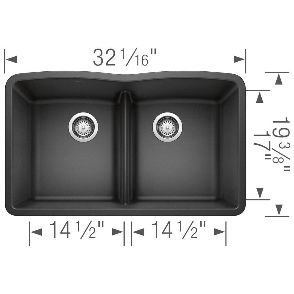 Diamond SILGRANIT 32'' 50/50 Double Bowl Undermount Kitchen Sink with Low Divide - Cinder