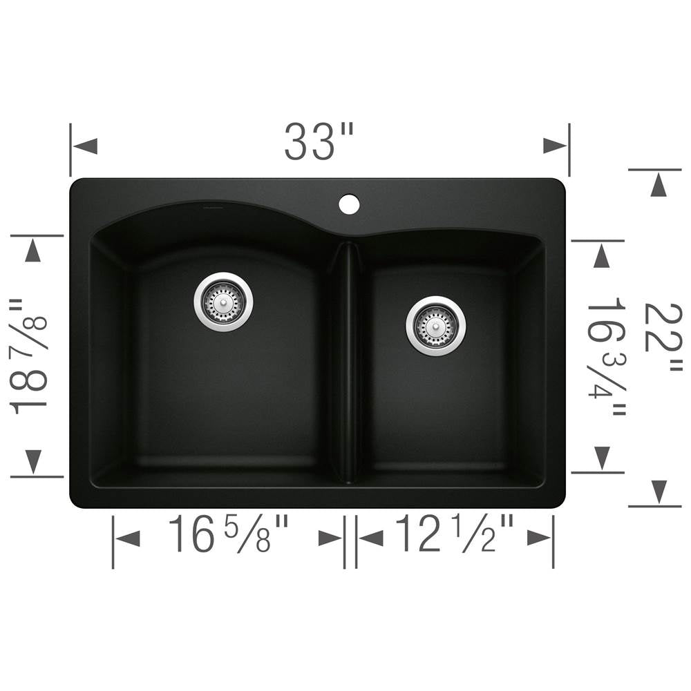 Diamond SILGRANIT 33'' 60/40 Double Bowl Dual Mount Kitchen Sink - Cafe