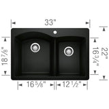 Diamond SILGRANIT 33'' 60/40 Double Bowl Dual Mount Kitchen Sink - Cafe