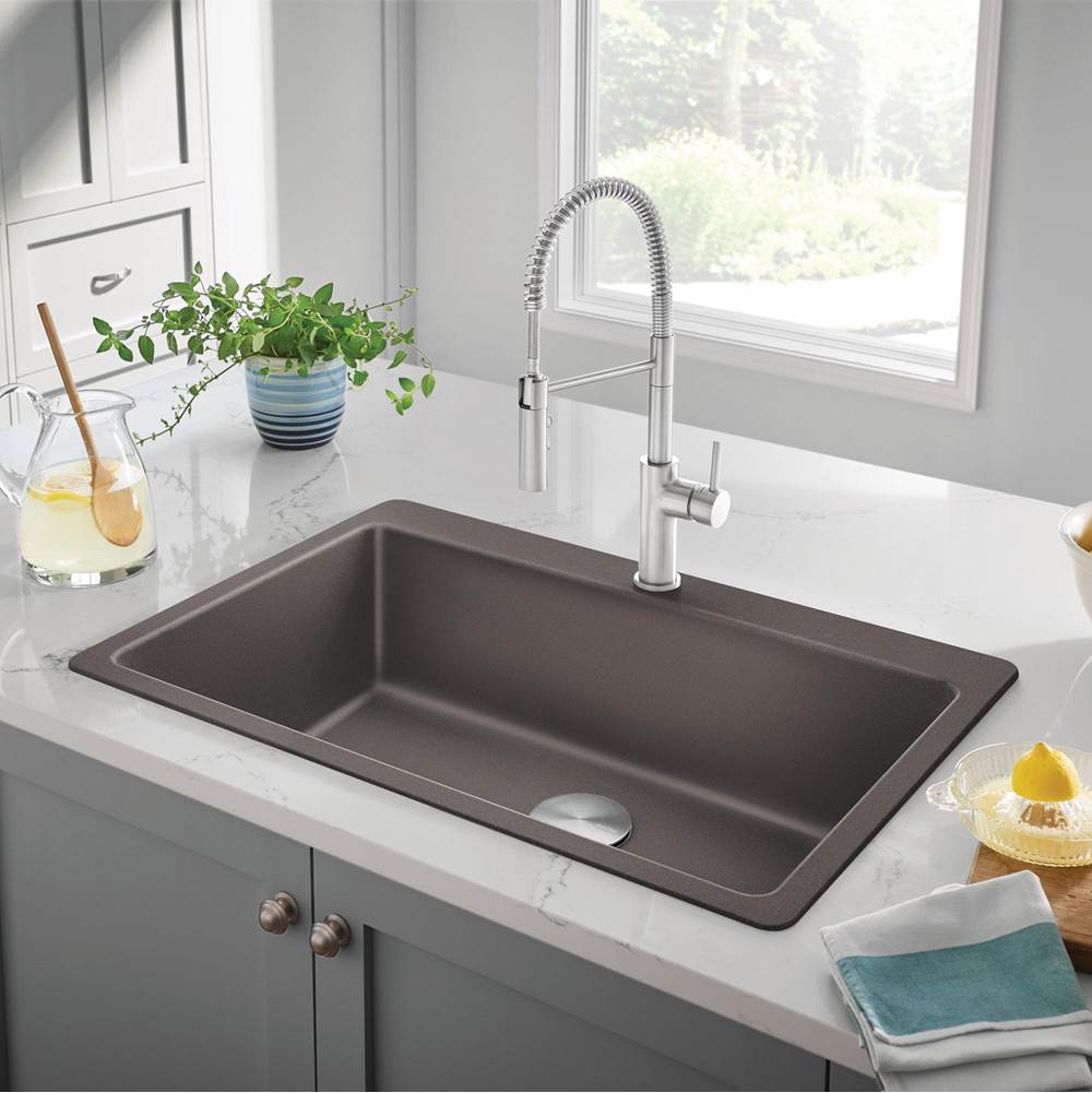 Liven SILGRANIT 33'' Super Single Dual Mount Kitchen Sink - Coal Black