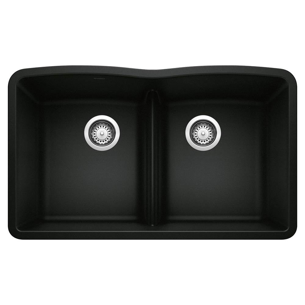 Blanco - Diamond SILGRANIT 32'' 50/50 Double Bowl Undermount Kitchen Sink with Low Divide - Coal Black - Coal Black