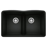 Blanco - Diamond SILGRANIT 32'' 50/50 Double Bowl Undermount Kitchen Sink with Low Divide - Coal Black - Coal Black