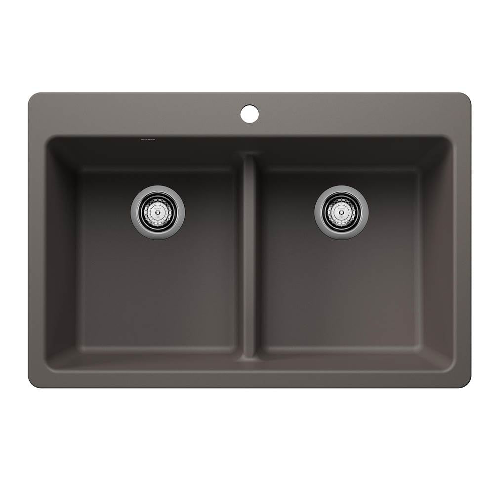 Blanco - Liven SILGRANIT 33'' 50/50 Double Bowl Dual Mount Kitchen Sink with Low Divide - Volcano Gray - Volcano Gray