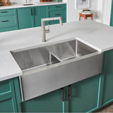 Quatrus R15 33'' 60/40 Double Bowl Apron-Front Stainless Steel Farmhouse Sink with Low Divide