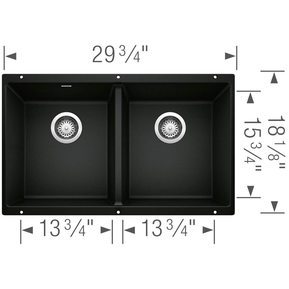 Precis SILGRANIT 29'' 50/50 Double Bowl Undermount Kitchen Sink - Coal Black