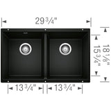 Precis SILGRANIT 29'' 50/50 Double Bowl Undermount Kitchen Sink - Coal Black