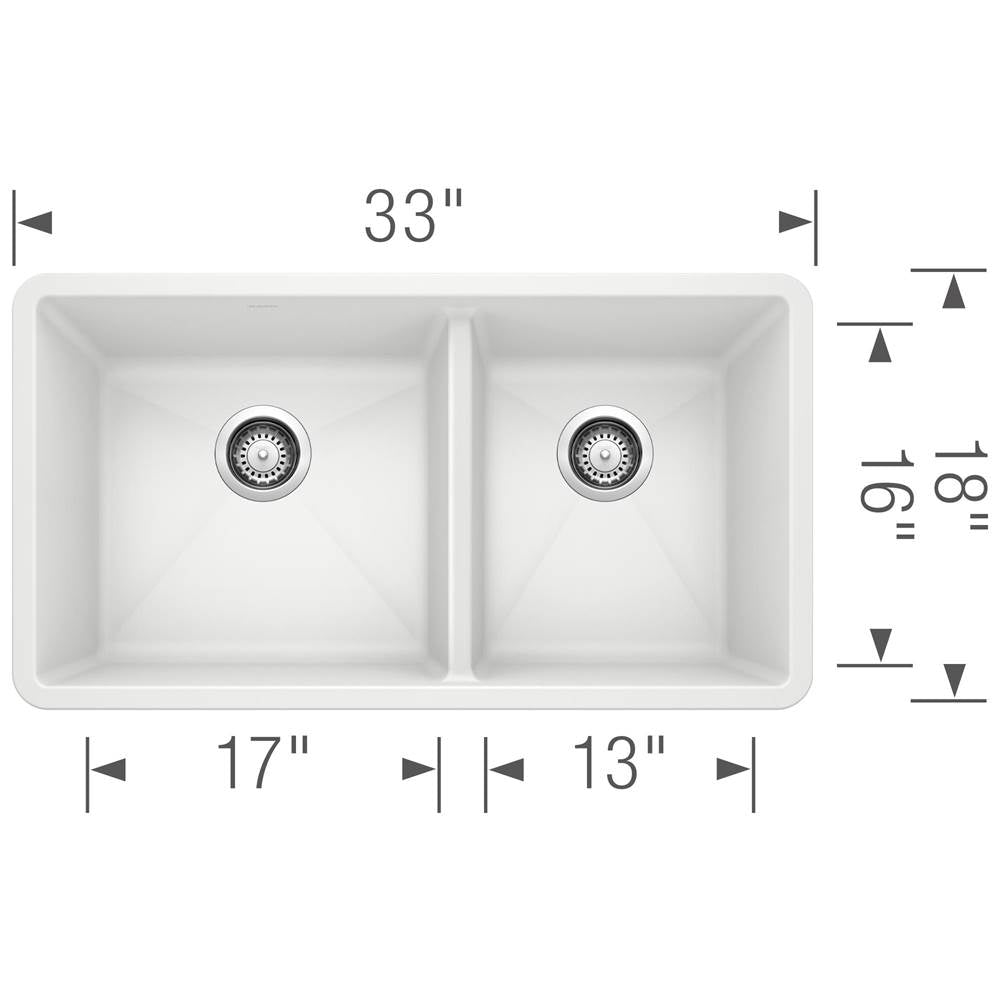 Precis SILGRANIT 33'' 60/40 Double Bowl Undermount Kitchen Sink - White