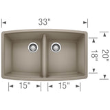 Performa SILGRANIT 33'' 50/50 Double Bowl Undermount Kitchen Sink - Cafe