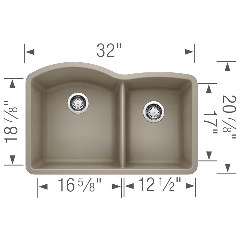 Diamond SILGRANIT 32'' 60/40 Double Bowl Undermount Kitchen Sink - Cafe