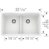 Diamond SILGRANIT 32'' 50/50 Double Bowl Undermount Kitchen Sink with Low Divide - Cinder