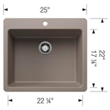 Liven SILGRANIT 25'' Single Bowl Dual Mount Kitchen Sink - Coal Black