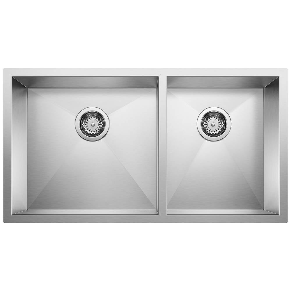 Blanco - Quatrus R0 33'' 60/40 Double Bowl Undermount Stainless Kitchen Sink - Satin Polish