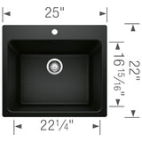 Liven SILGRANIT 25'' Single Bowl Dual Mount Laundry Sink - Anthracite