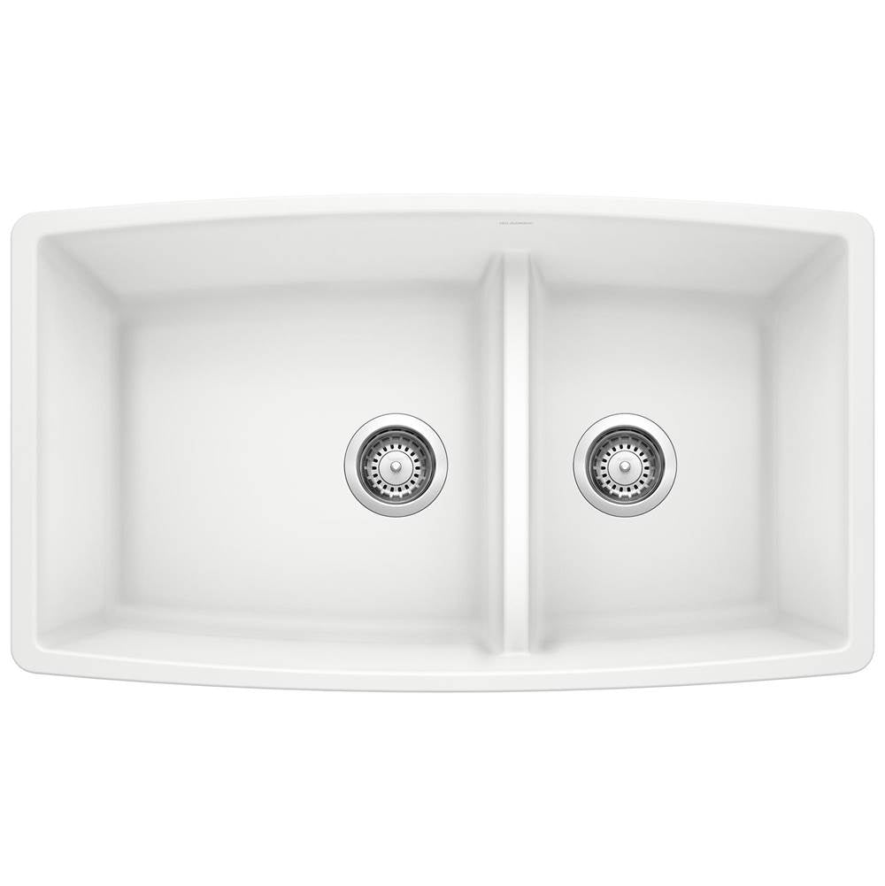 Blanco - Performa SILGRANIT 33'' 60/40 Double Bowl Undermount Kitchen Sink with Low Divide - White - White