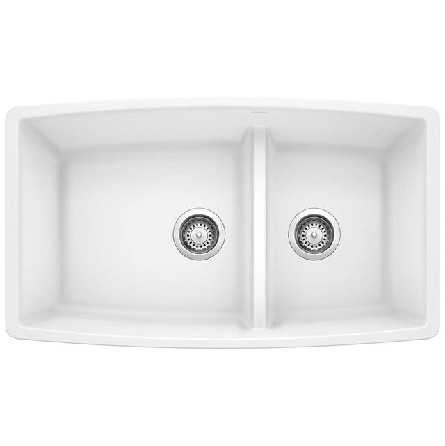 Blanco - Performa SILGRANIT 33'' 60/40 Double Bowl Undermount Kitchen Sink with Low Divide - White - White