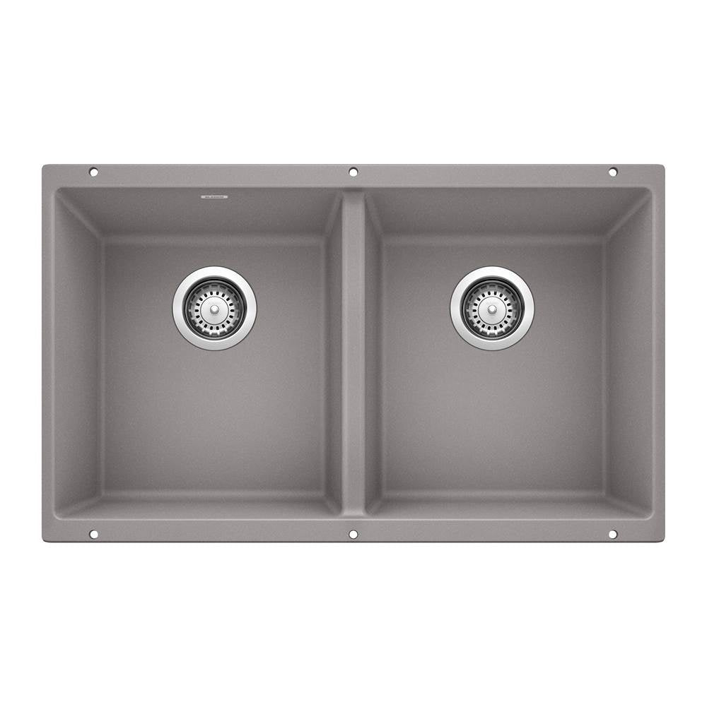 Blanco - Precis SILGRANIT 29'' 50/50 Double Bowl Undermount Kitchen Sink - Metallic Gray - Metallic Gray