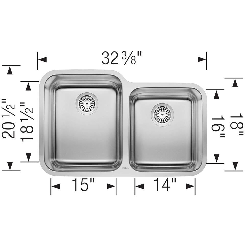 Stellar 32'' 60/40 Double Bowl Undermount Stainless Steel Kitchen Sink