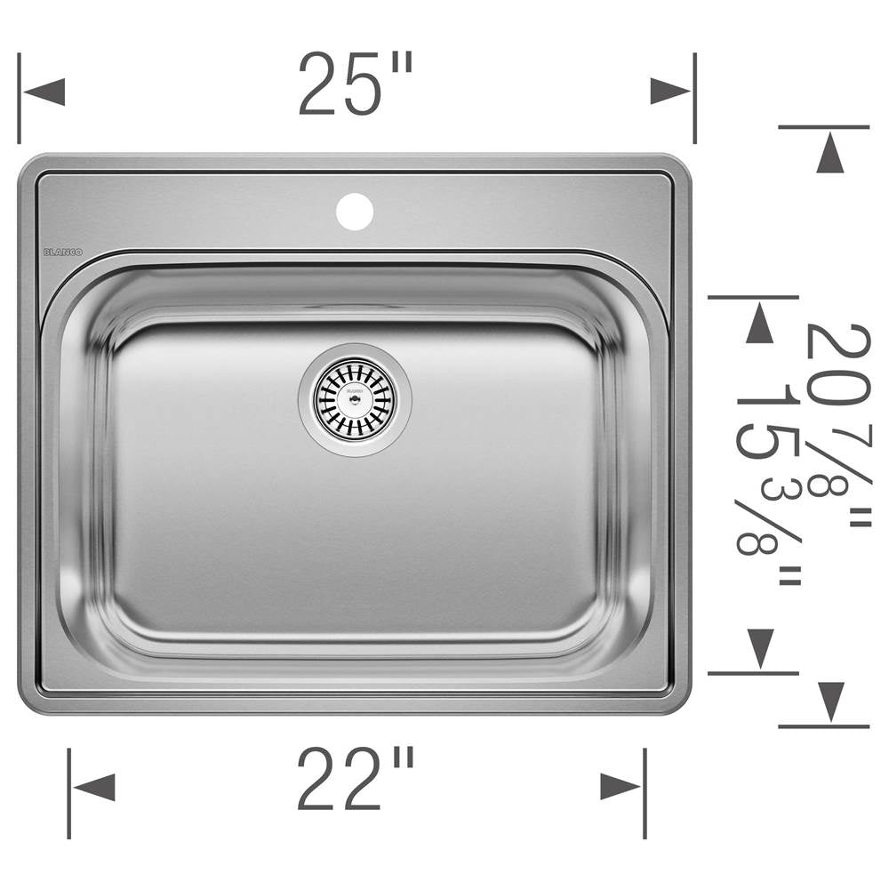 Essential 25'' Single Bowl Drop-In Stainless Steel Laundry Sink - 1 Hole