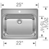 Essential 25'' Single Bowl Drop-In Stainless Steel Laundry Sink - 1 Hole