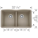 Diamond SILGRANIT 32'' 50/50 Double Bowl Undermount Kitchen Sink - Cafe
