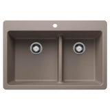 Blanco - Liven SILGRANIT 33'' 60/40 Double Bowl Dual Mount Kitchen Sink with Low Divide - Truffle - Truffle
