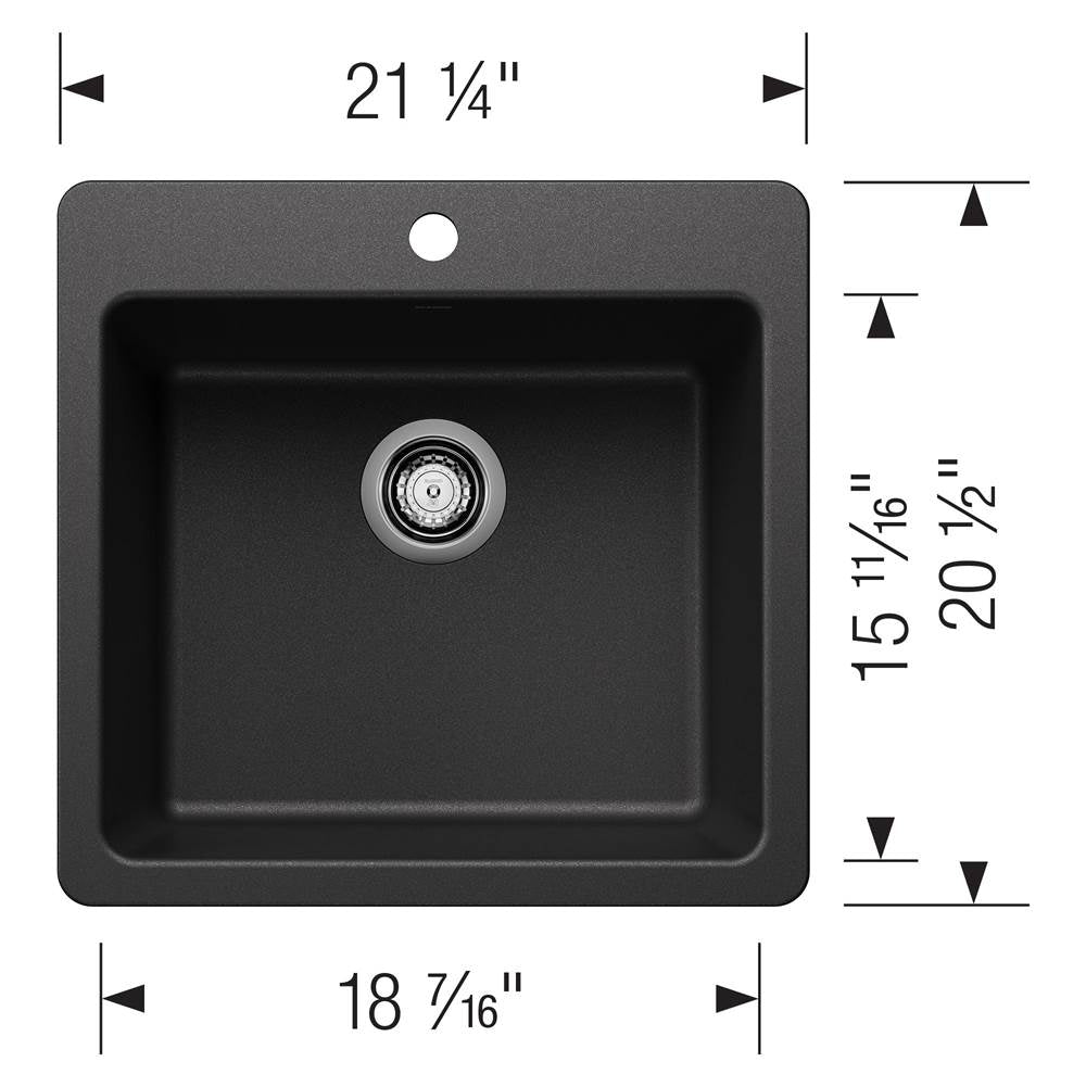 Liven SILGRANIT 21'' Single Bowl Dual Mount Kitchen Sink - Coal Black