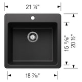 Liven SILGRANIT 21'' Single Bowl Dual Mount Kitchen Sink - Coal Black