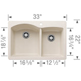 Diamond SILGRANIT 33'' 60/40 Double Bowl Dual Mount Kitchen Sink - Soft White