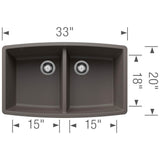 Performa SILGRANIT 33'' 50/50 Double Bowl Undermount Kitchen Sink - Soft White