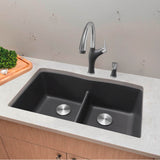 Diamond SILGRANIT 32'' 50/50 Double Bowl Undermount Kitchen Sink with Low Divide - Cinder