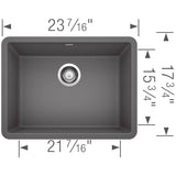 Precis SILGRANIT 24'' Single Bowl Undermount Kitchen Sink - Coal Black