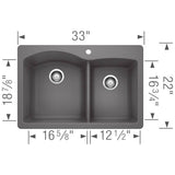 Diamond SILGRANIT 33'' 60/40 Double Bowl Dual Mount Kitchen Sink - Cafe