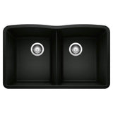 Blanco - Diamond SILGRANIT 32'' 50/50 Double Bowl Undermount Kitchen Sink - Coal Black - Coal Black