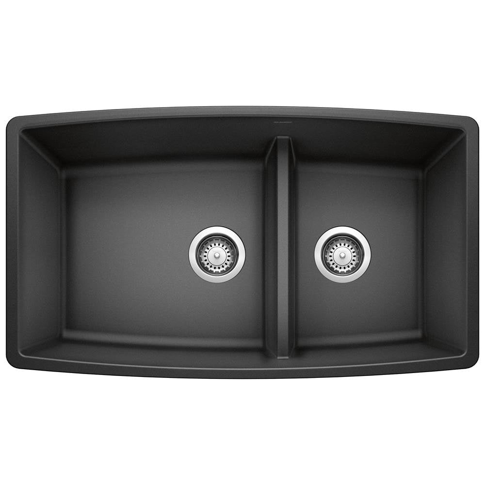 Blanco - Performa SILGRANIT 33'' 60/40 Double Bowl Undermount Kitchen Sink with Low Divide - Anthracite - Anthracite