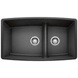Blanco - Performa SILGRANIT 33'' 60/40 Double Bowl Undermount Kitchen Sink with Low Divide - Anthracite - Anthracite