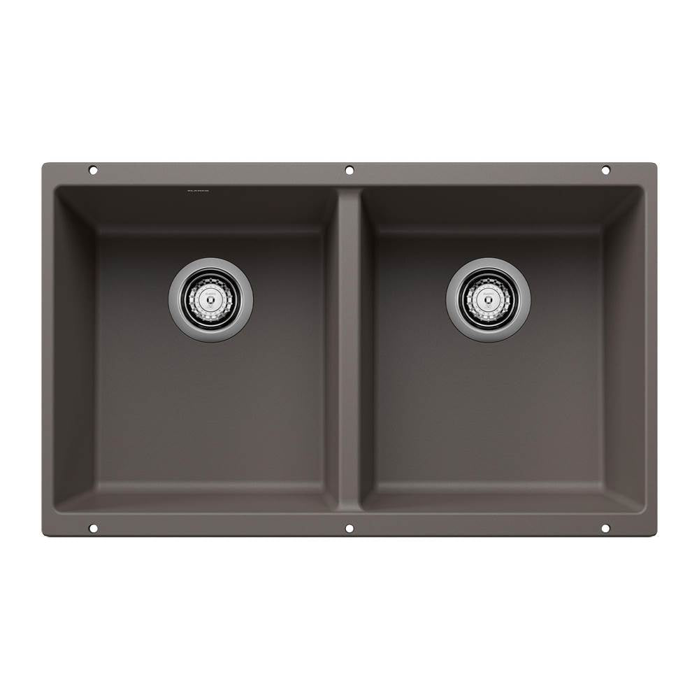 Blanco - Precis SILGRANIT 29'' 50/50 Double Bowl Undermount Kitchen Sink - Volcano Gray - Volcano Gray