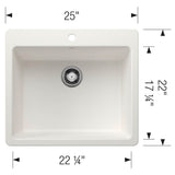 Liven SILGRANIT 25'' Single Bowl Dual Mount Kitchen Sink - Coal Black