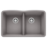 Blanco - Diamond SILGRANIT 32'' 50/50 Double Bowl Undermount Kitchen Sink - Metallic Gray - Metallic Gray