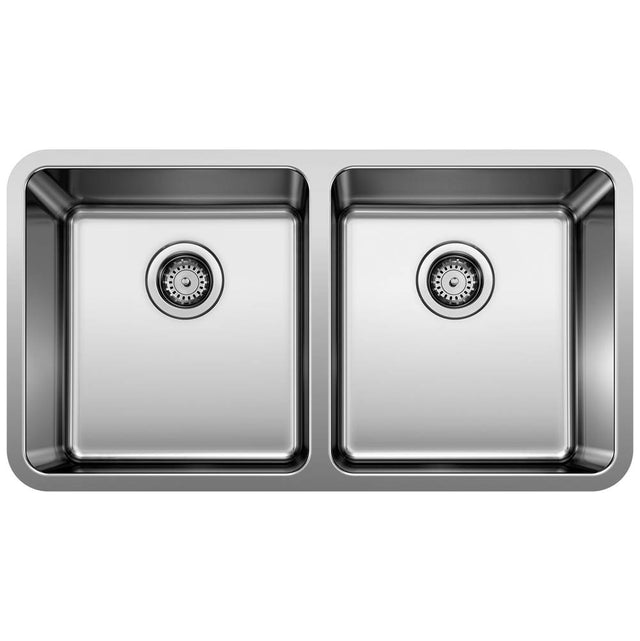 Blanco - Formera 33'' 50/50 Double Bowl Undermount Stainless Steel Kitchen Sink - Satin Polish