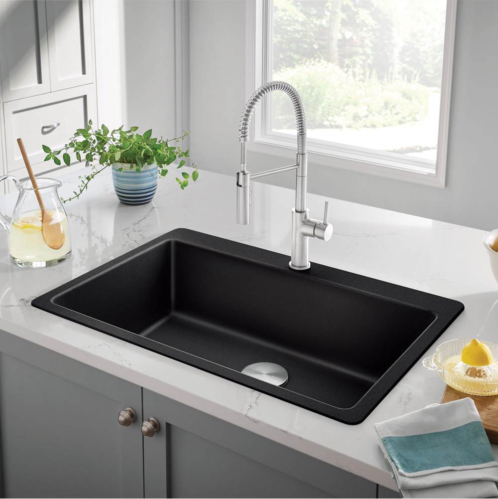 Liven SILGRANIT 33'' Super Single Dual Mount Kitchen Sink - Coal Black
