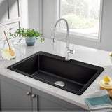 Liven SILGRANIT 33'' Super Single Dual Mount Kitchen Sink - Coal Black