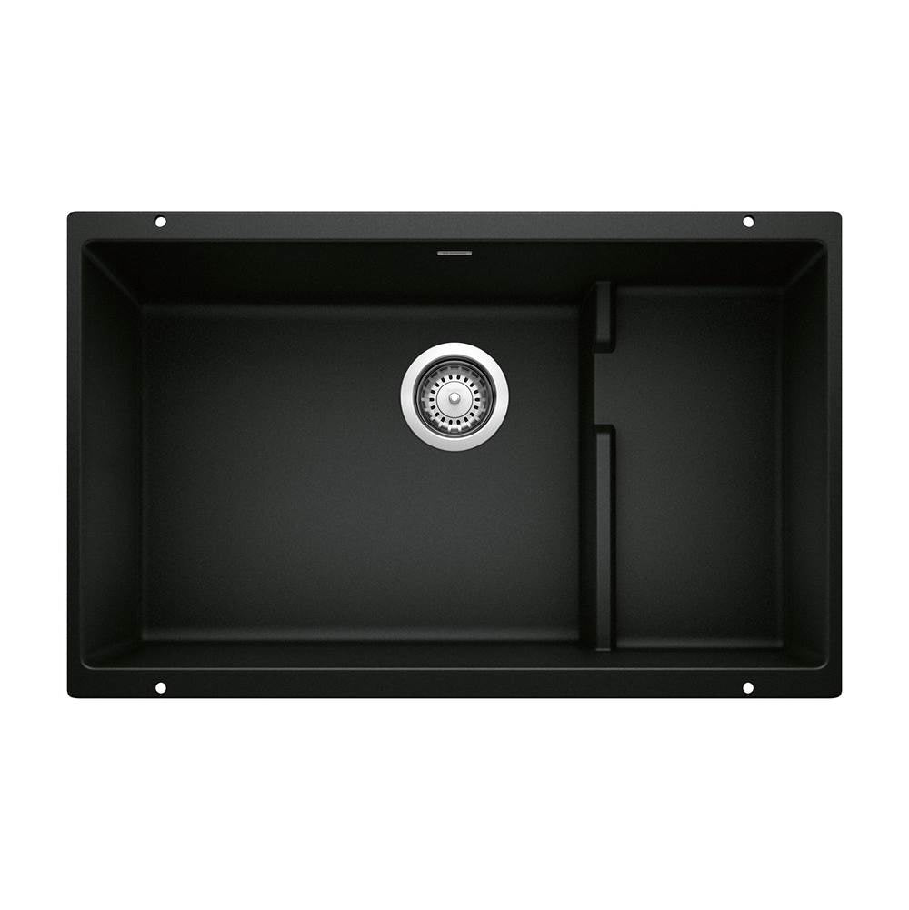 Blanco - Precis Cascade SILGRANIT 29'' Single Bowl Undermount Kitchen Sink with Colander - Coal Black - Coal Black