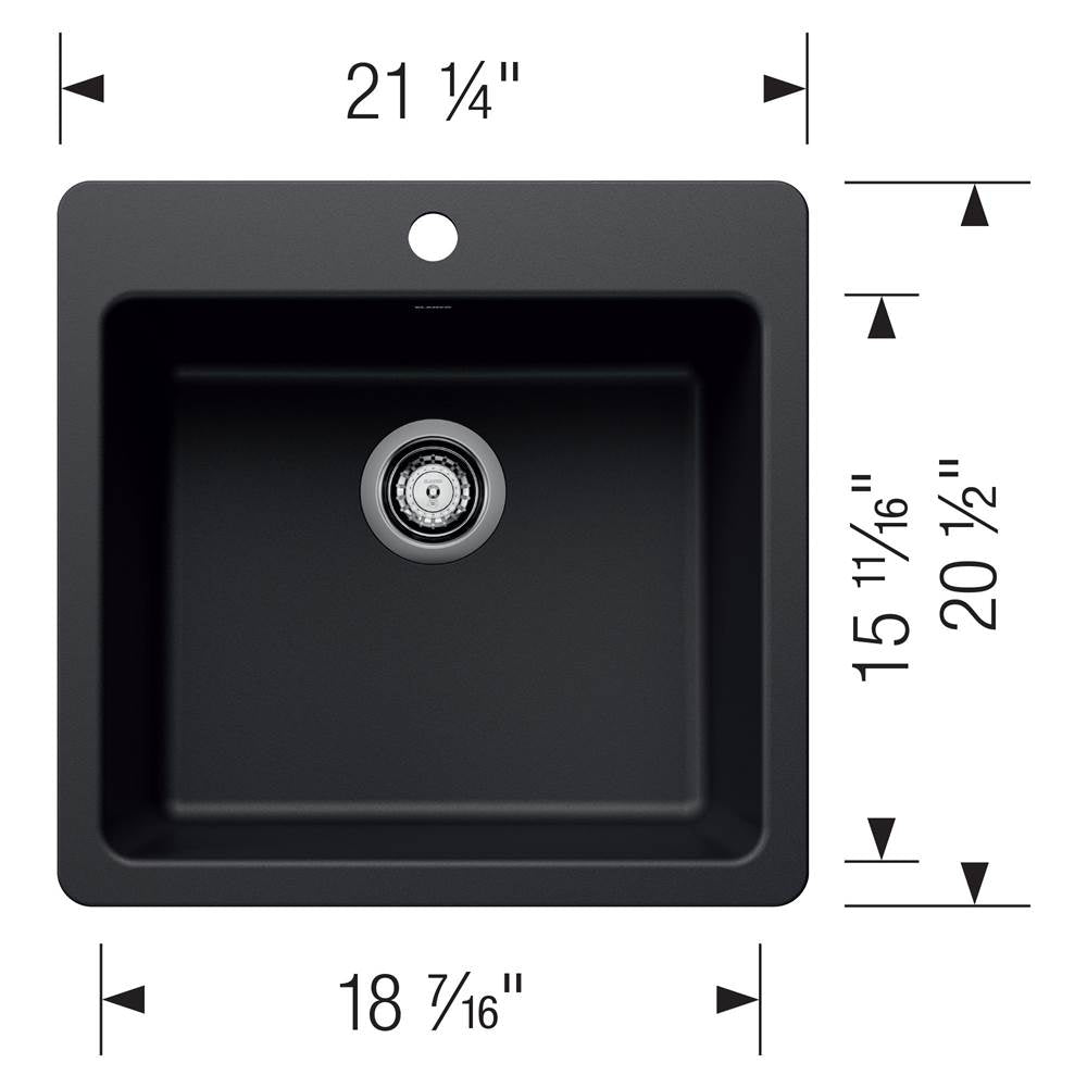 Liven SILGRANIT 21'' Single Bowl Dual Mount Kitchen Sink - Coal Black