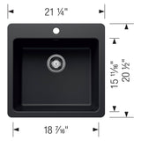 Liven SILGRANIT 21'' Single Bowl Dual Mount Kitchen Sink - Coal Black